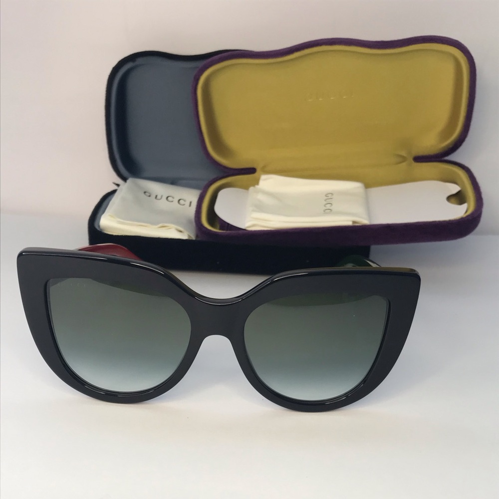 💯- New Authentic GUCCI  Cat Eye Sunglasses GG0164S Black - Picture 6 of 11
